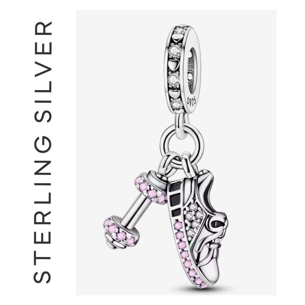 🌟 S925 Sterling Silver Shoe and Dumbbell Charm
